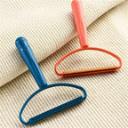 The versatile lint remover effectively cleaning lint and debris from a carpet surface using its copper blade.