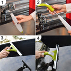Detailed view of the integrated spray bottle and efficient squeegee head.