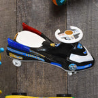 Police Ride-On Toy Car highlighting anti-slip footboard and safety features