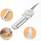 The 2-in-1 stainless steel knife peeler displayed without its case.
