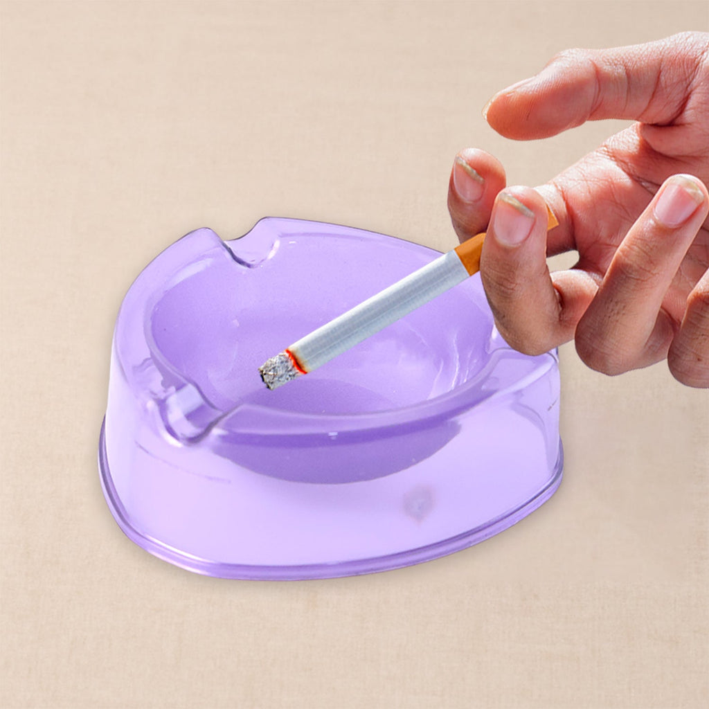 Tough transparent purple plastic ashtray for indoor and outdoor use