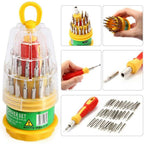 Compact storage case for the 31-in-1 magnetic screwdriver kit, showcasing portability.