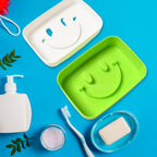 Portable travel soap dish box with cute smiley face design closed