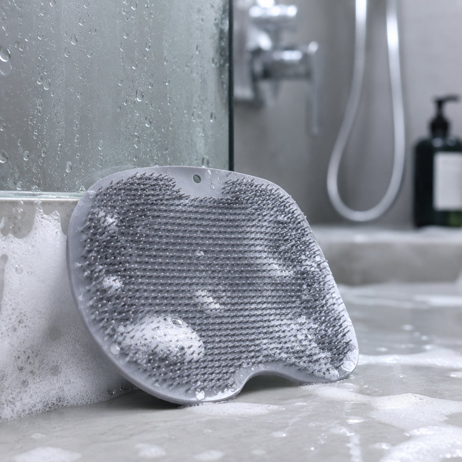 Close-up of soft bristles on foot cleaner scrubber