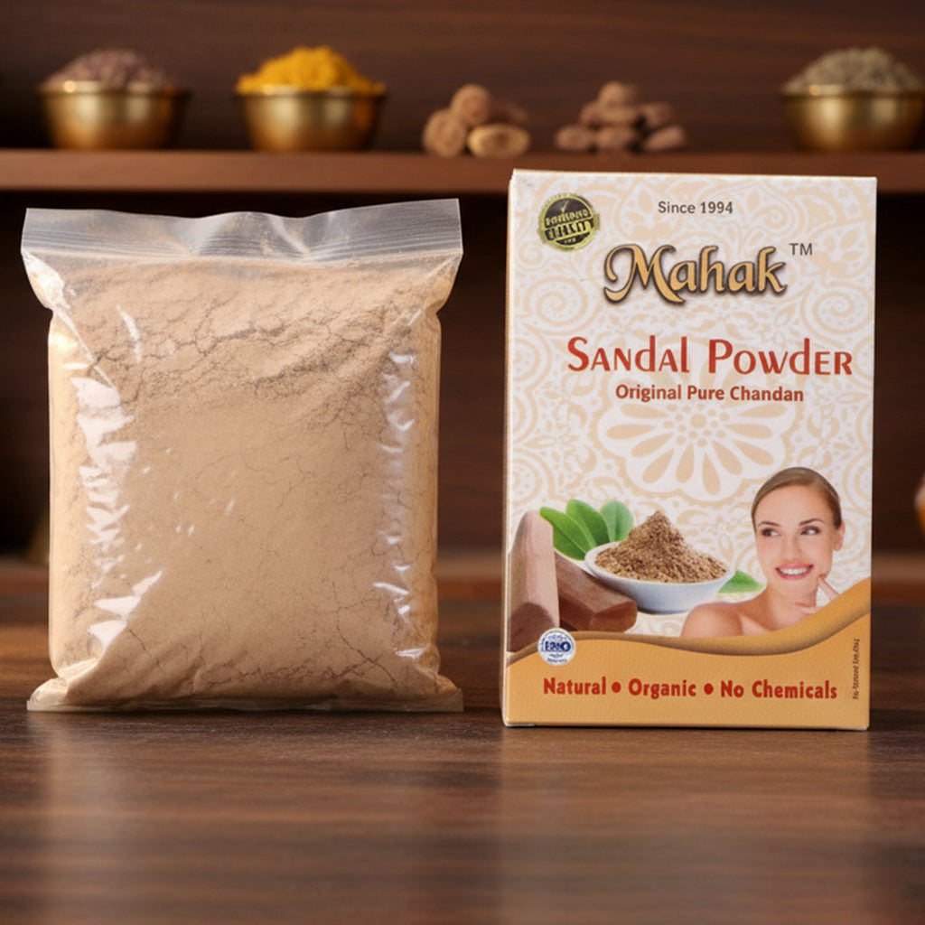 Applying natural sandalwood powder paste on face for skincare