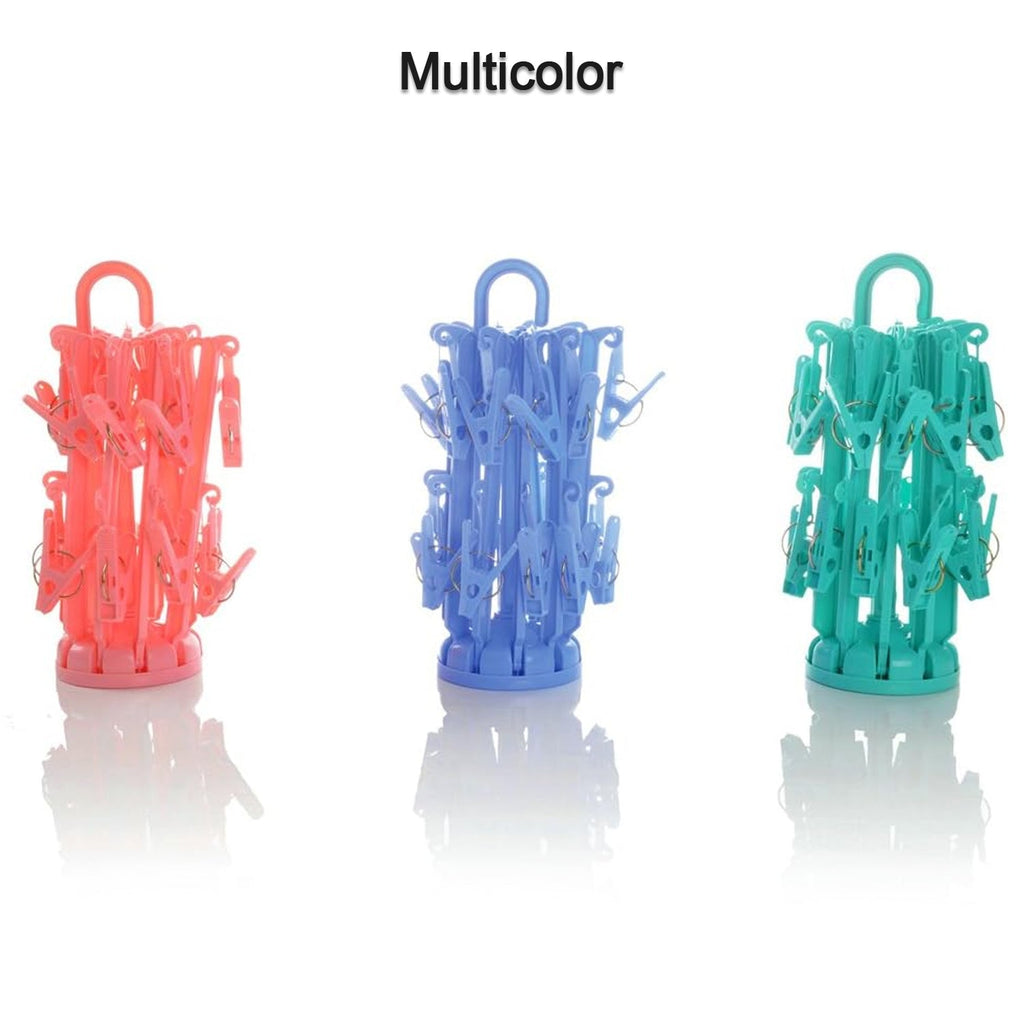 White foldable drying rack displaying 16 clips for small garments like socks and underwear.