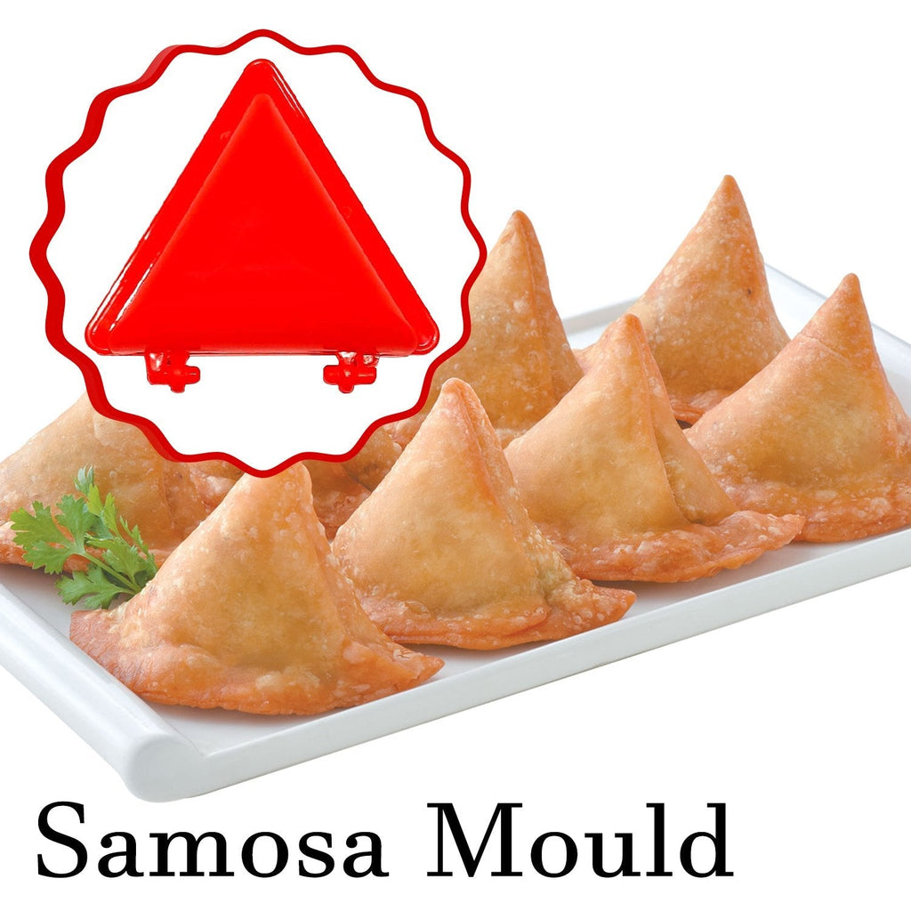 Ergonomic design of the red plastic dough press for comfortable handling.