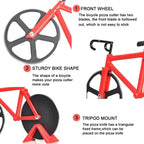 Stylish Quickslice Bicycle Pizza Cutter featuring robust stainless steel construction.