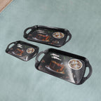 Multicolor rectangular serving tray set of 3, suitable for serving guests or home decoration.