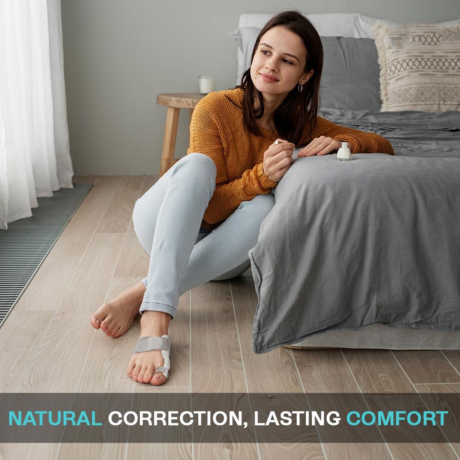Hallux valgus toe protector made with soft, breathable materials