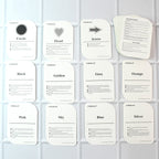 Complete 32-piece flashcard set featuring colors and shapes with bold text