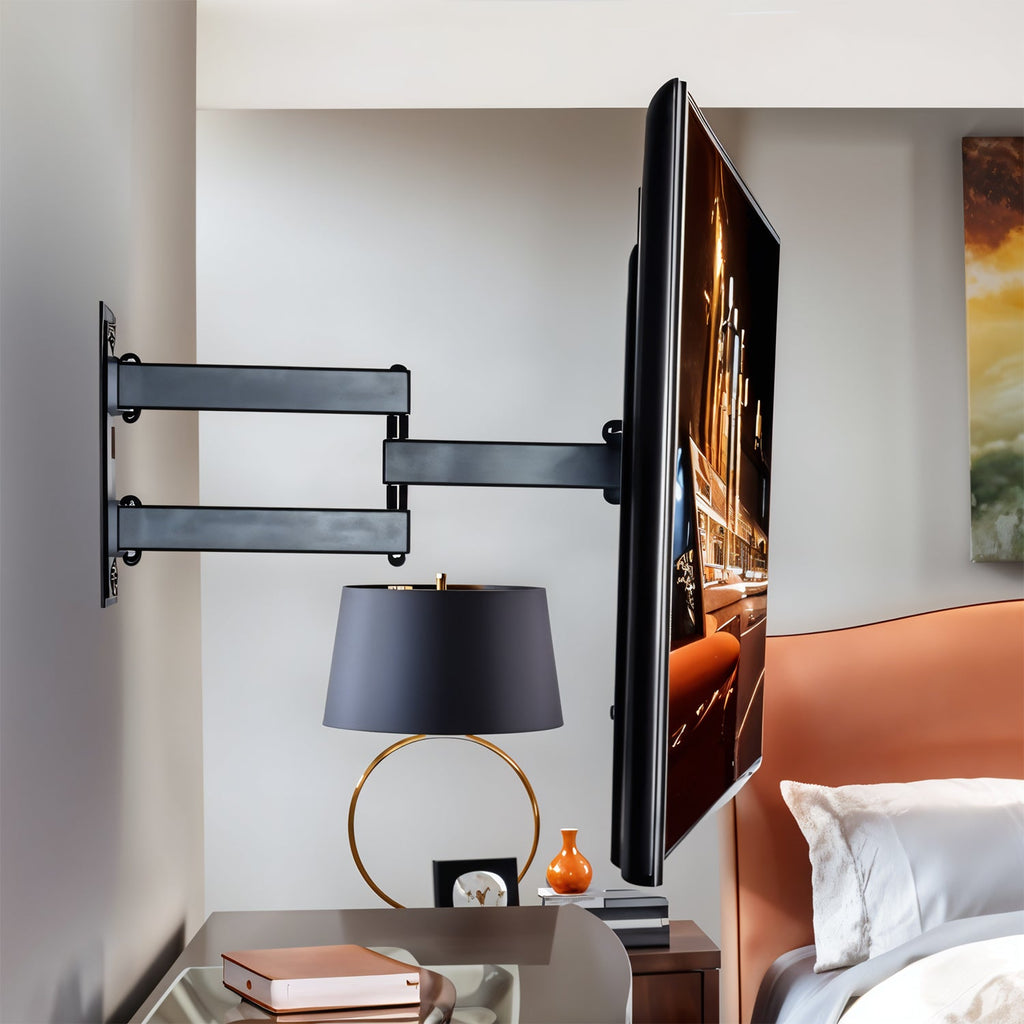 Black powder-coated finish full motion TV mount for living room setup