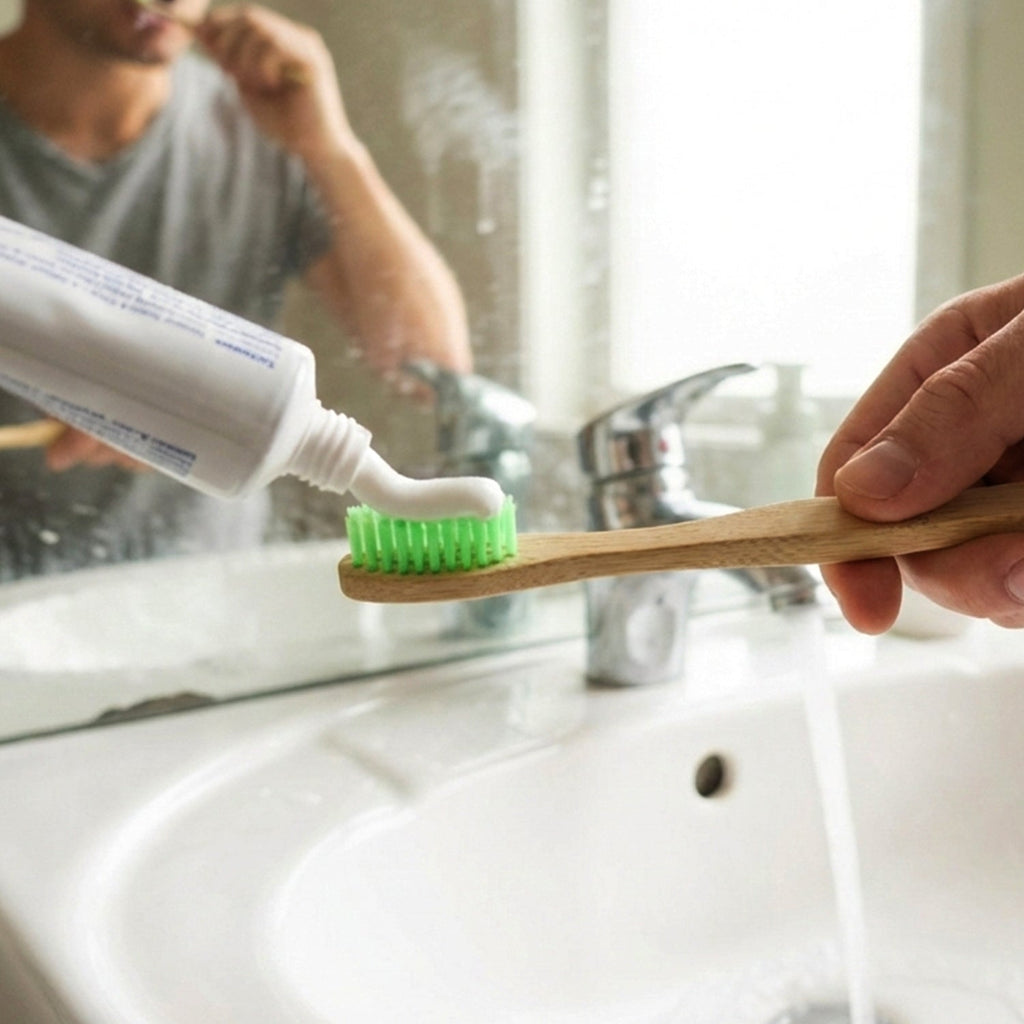 Bamboo toothbrush featuring ergonomic wooden handle for comfort