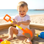 Brightly colored plastic beach spade designed for kids' outdoor play