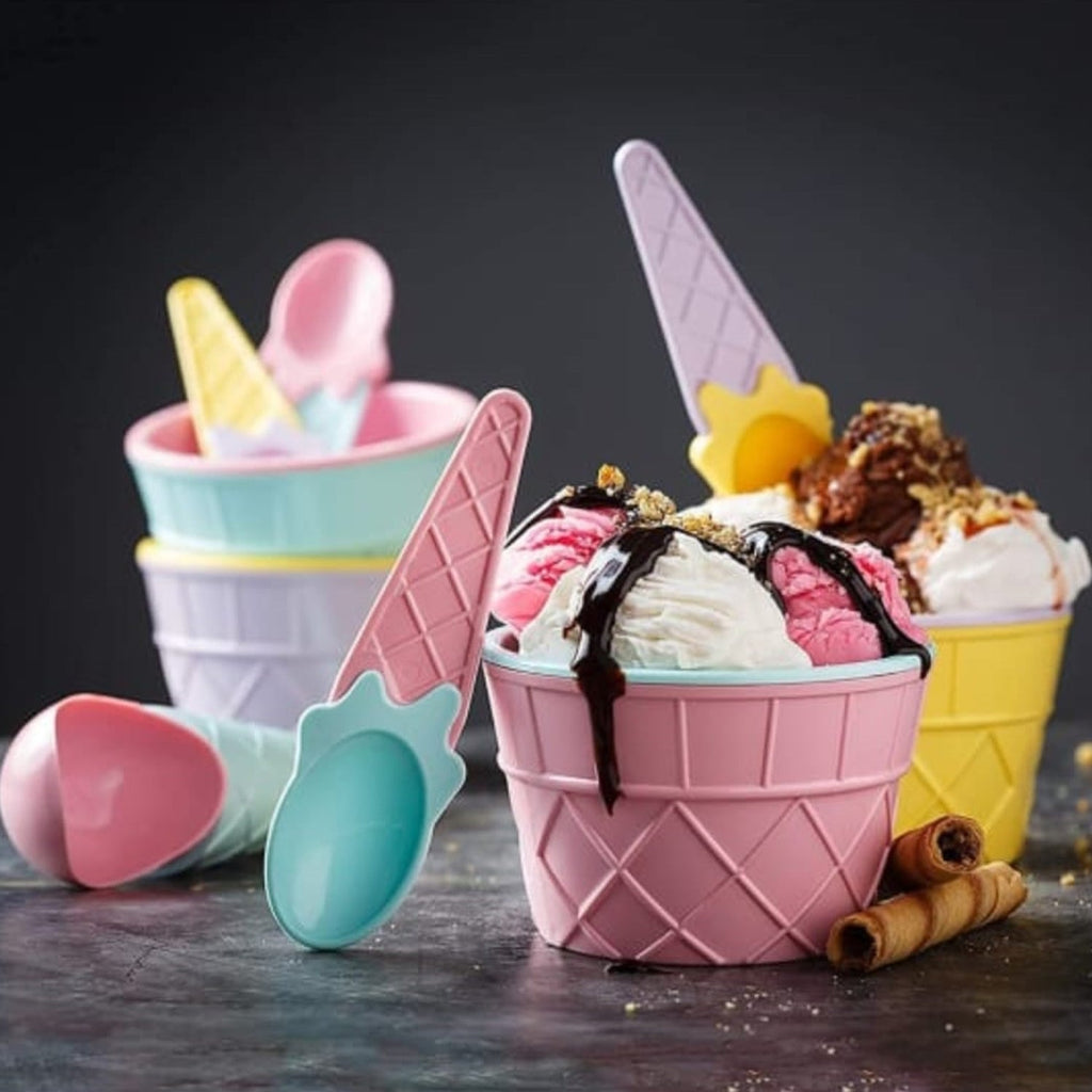 Premium 6-piece Ice Cream Bowl Set with waffle spoons in a colourful box