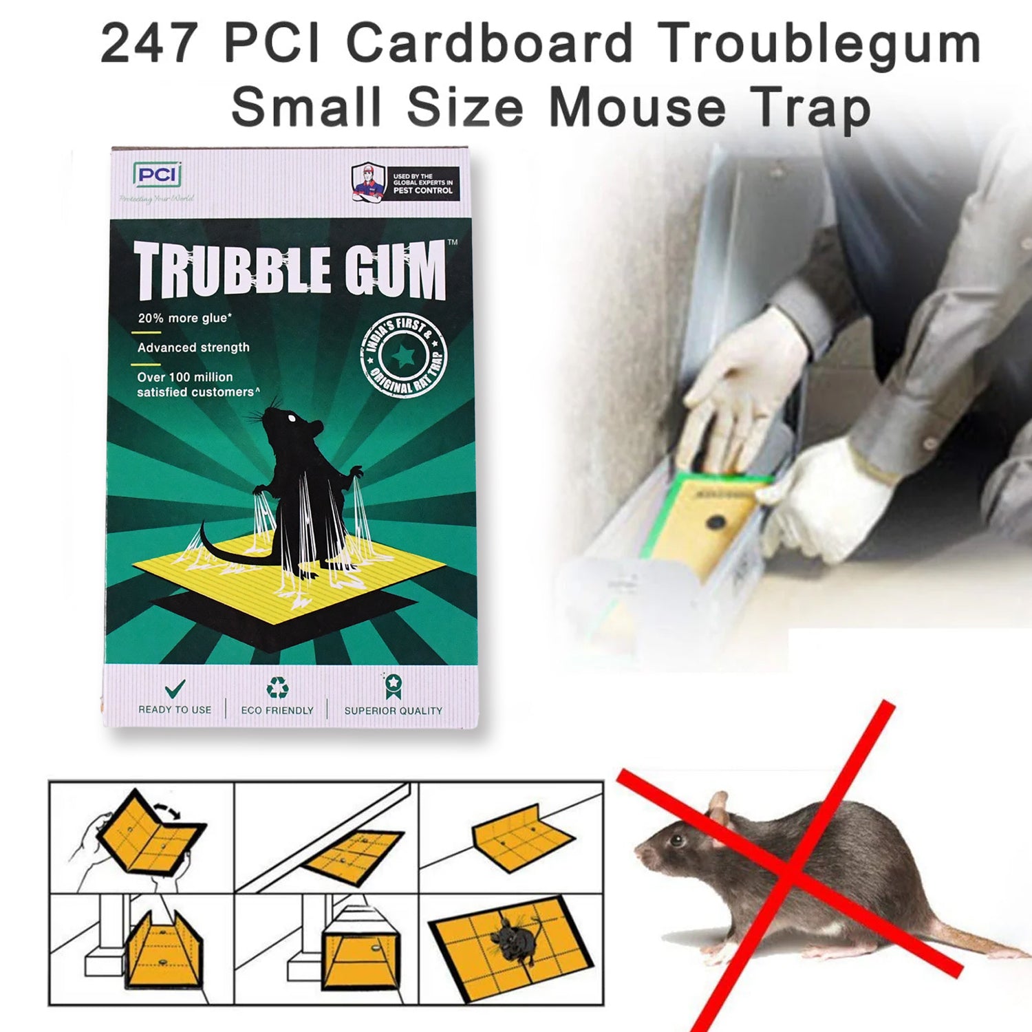 Instructions on how to use the small size cardboard mouse trap for effective pest control.