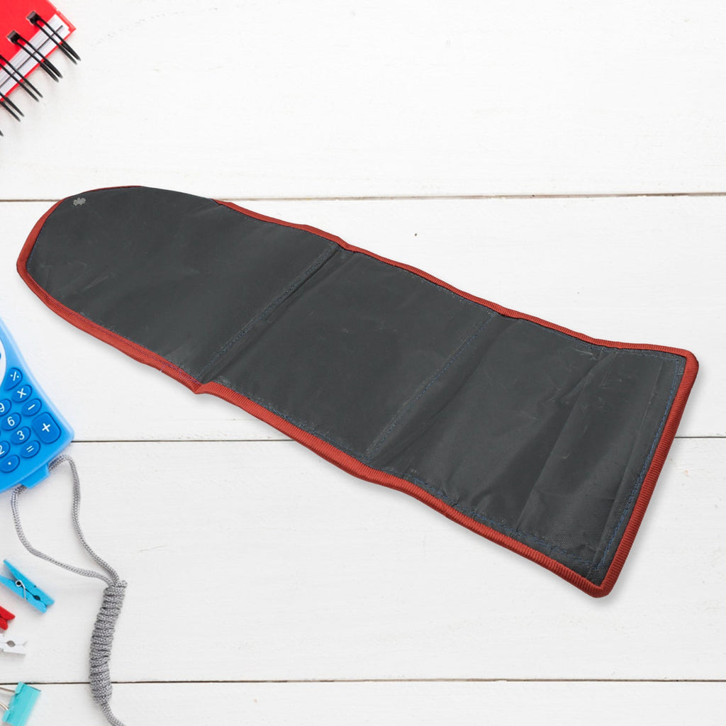 Three-pocket document holder keeping papers and small items organized.
