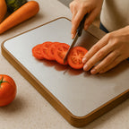 Stainless steel cutting surface and wooden frame of Steel Oak Cutting Board