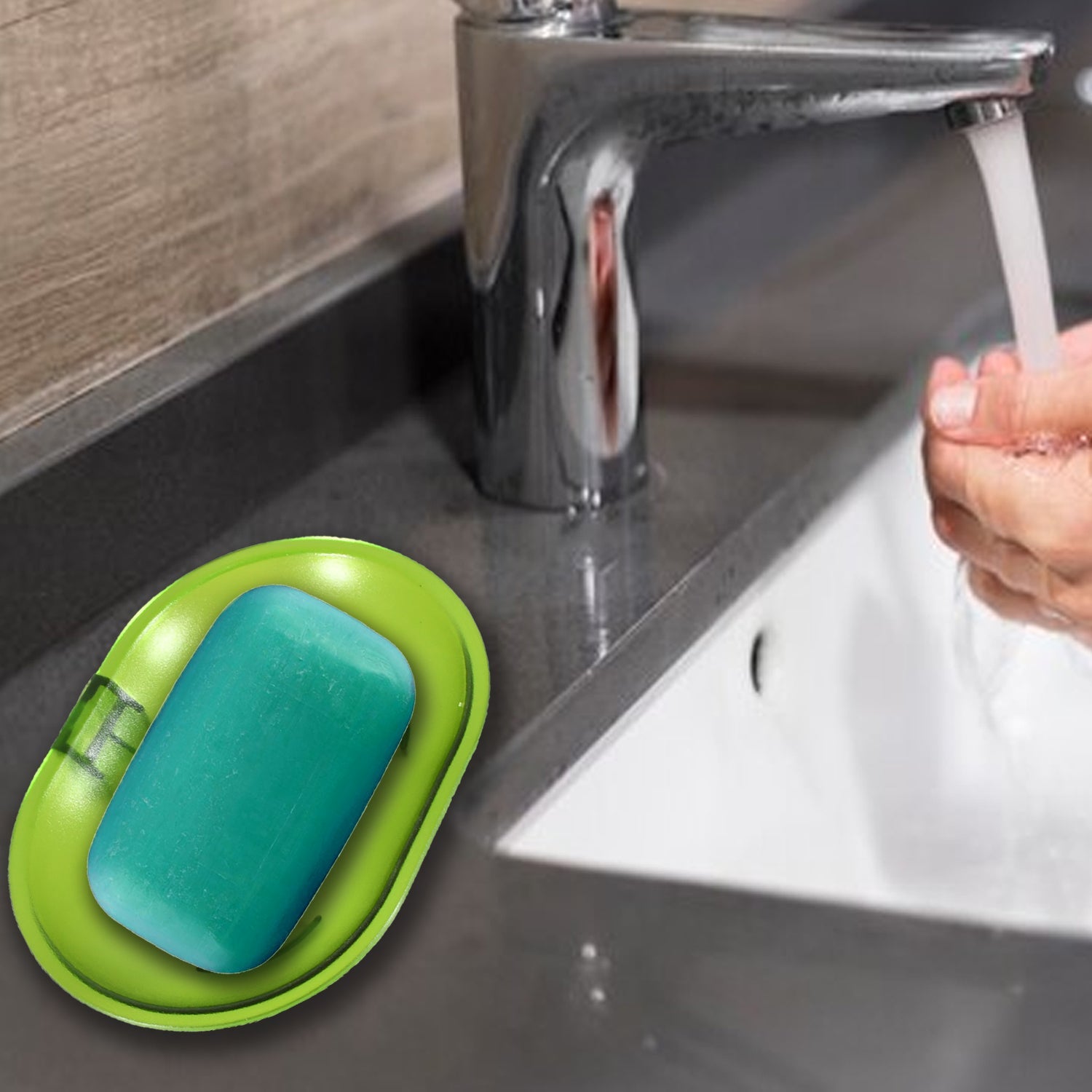 Image showing the strong self-adhesive backing of the plastic soap dish.