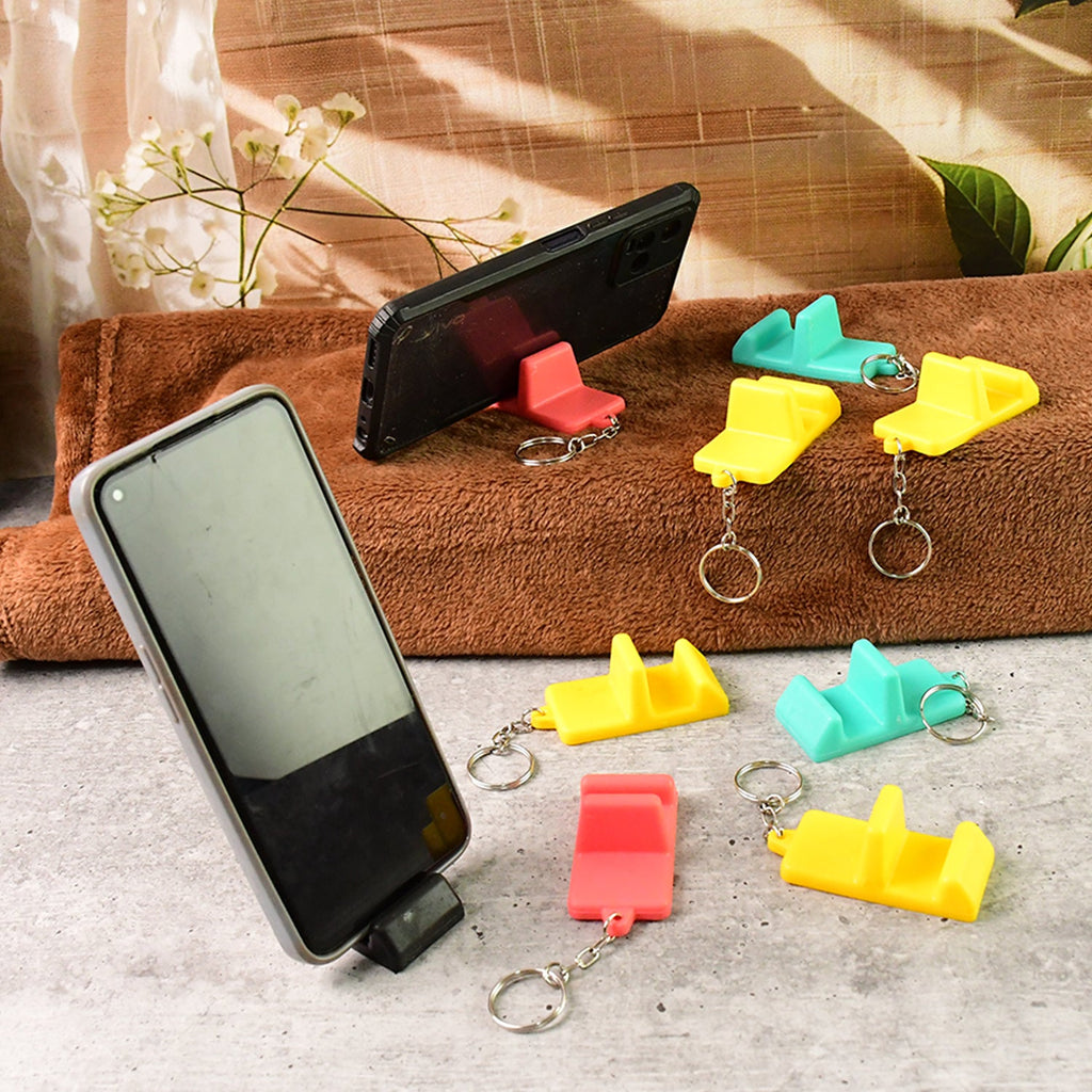 Set of plastic 2-in-1 mobile stand keychains in mixed vibrant colors