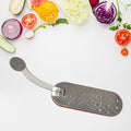 Close-up of the durable stainless steel vegetable cutter blades.