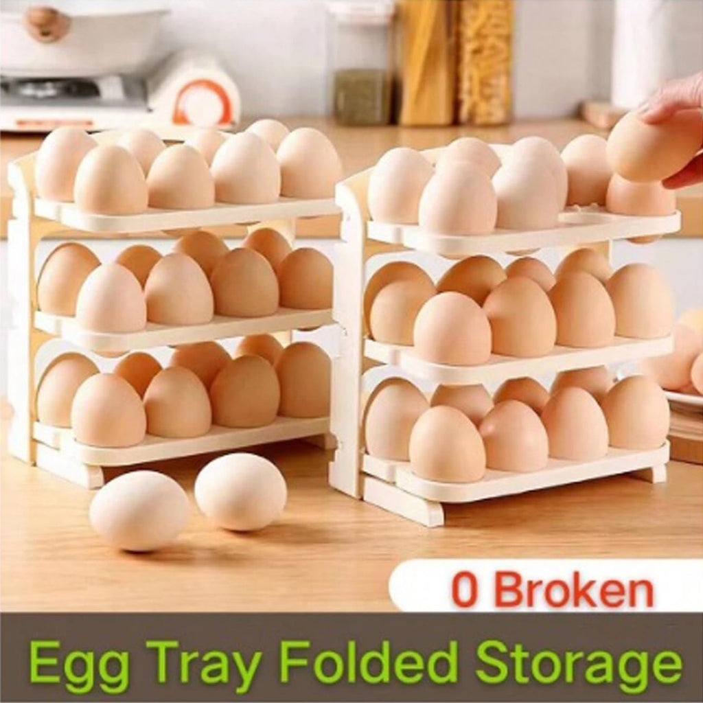 Compactly folded 24-grid egg organizer, ideal for space-saving fridge storage.