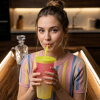 Reusable tumbler cup with straw and spill proof lid