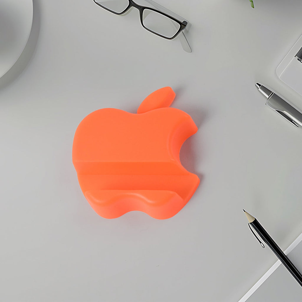 Brightly colored apple-shaped mobile phone holder displaying smartphone