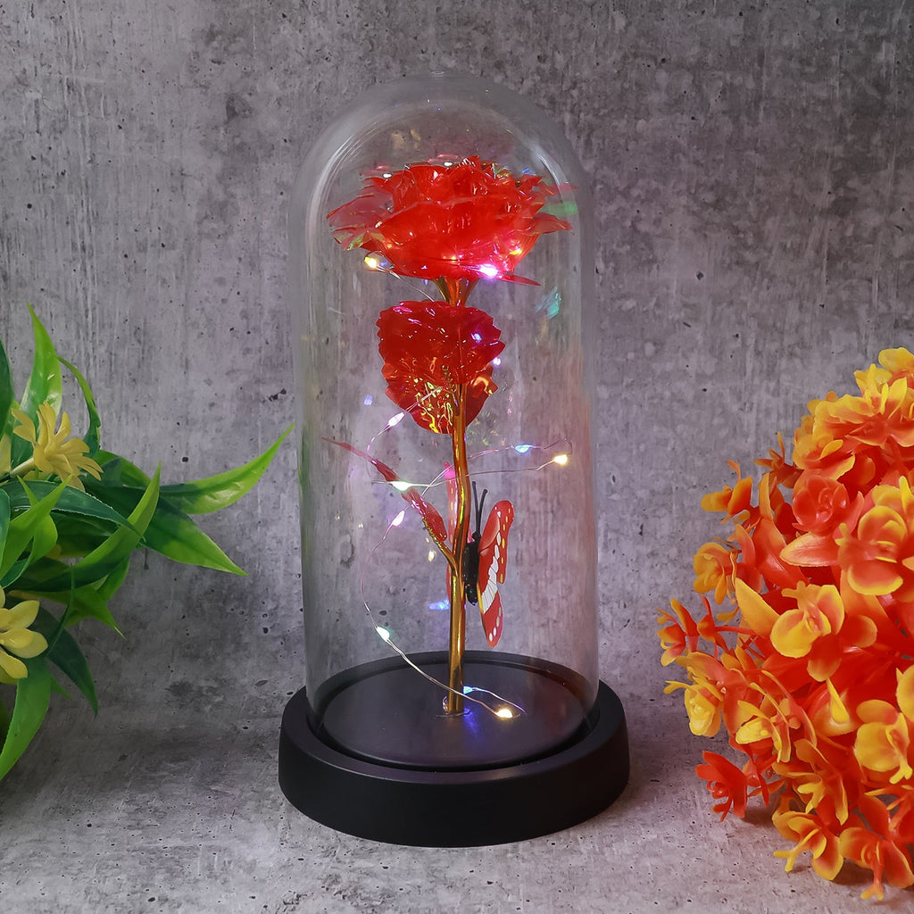 LED eternal rose decorative dome with butterfly and fairy lights