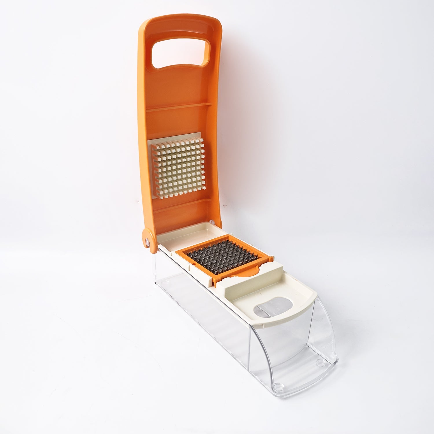 Food chopper featuring transparent collection container for neat kitchen prep