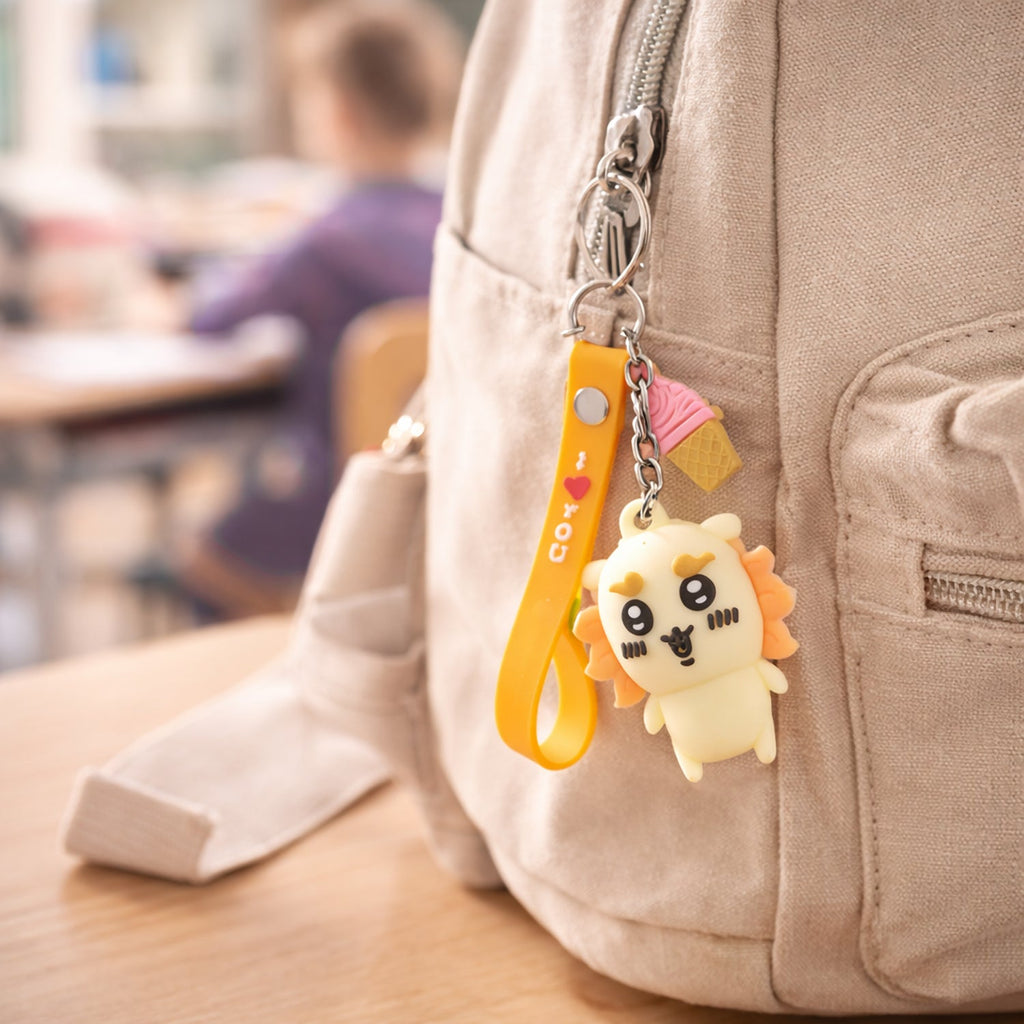 Cheerful cartoon animal ice cream keychain for kids and students