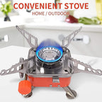 An overhead view of the foldable Mini Camping Stove, highlighting its stable pot supports and compact square design.