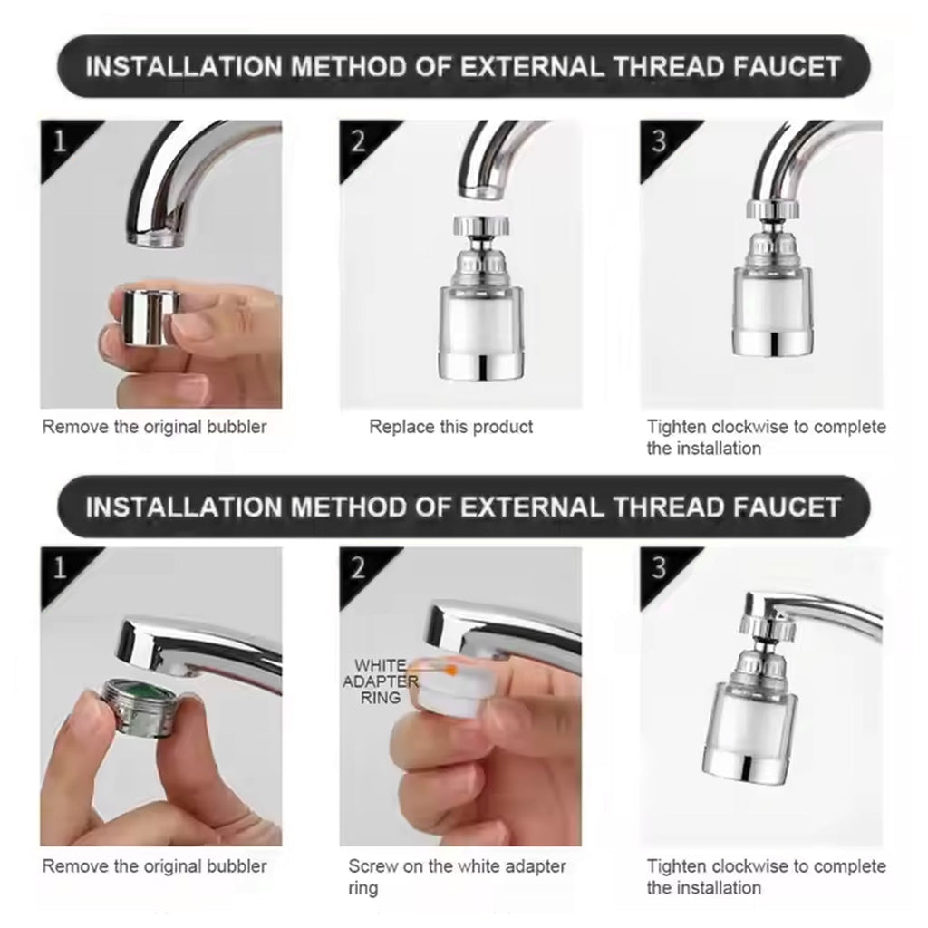 The versatile swivel faucet aerator in a folded position, saving sink space.