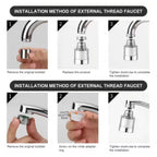 The versatile swivel faucet aerator in a folded position, saving sink space.