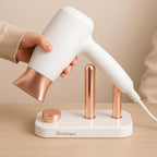 Hair dryer holder showing heat resistant material