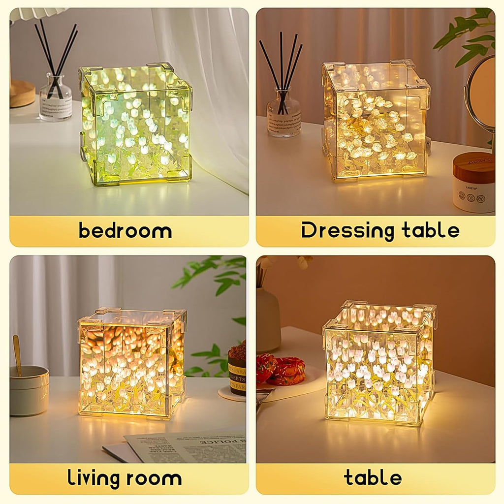 Interior view of the handmade Tulip LED night light with intricate floral arrangement.