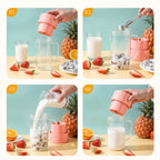 A user enjoying a fresh juice blended with the portable USB juicer.