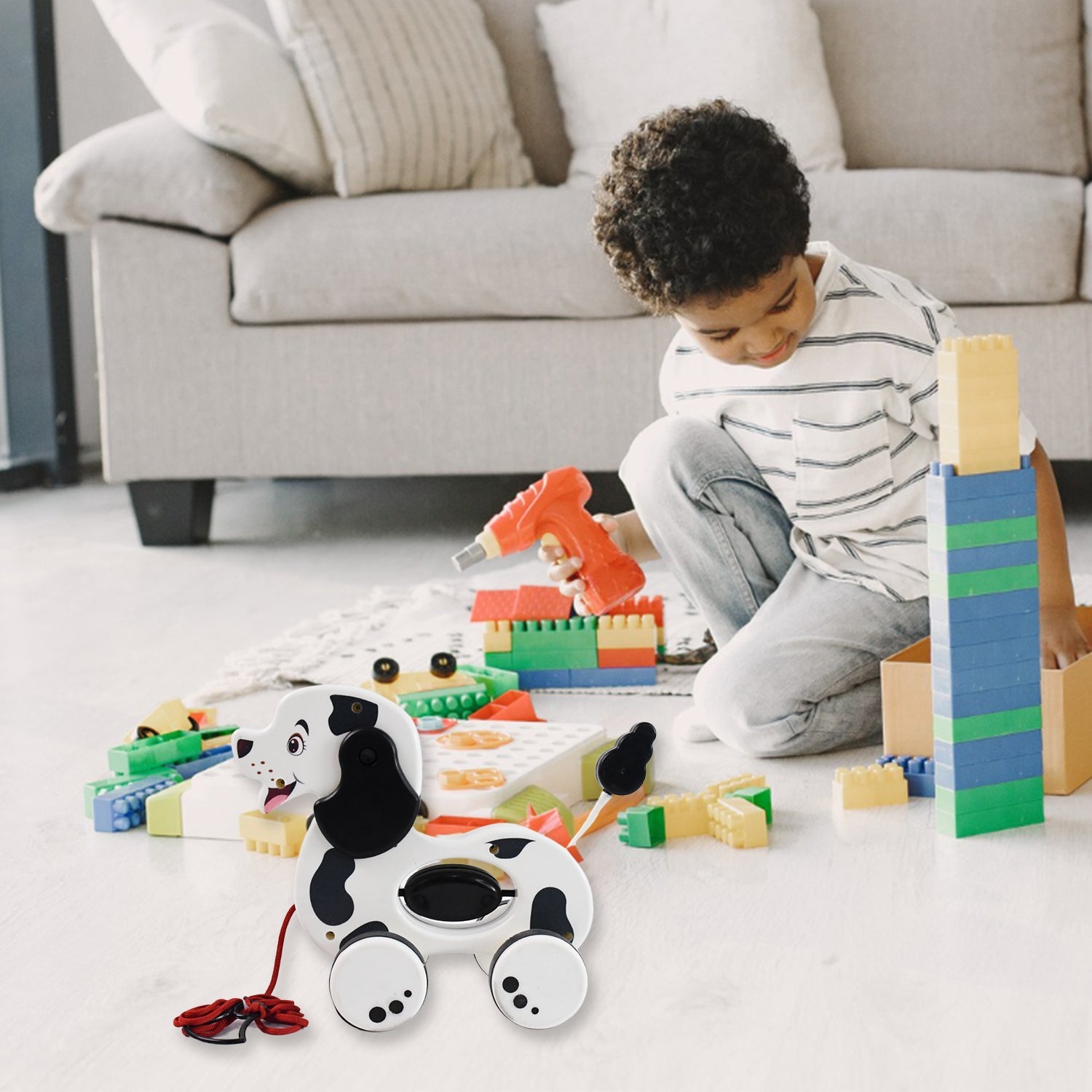 Happy Pup toddler pull along toy promoting motor skill development