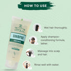 Packaging details of Zequz Conditioning Shampoo in 100ml flip-cap tube