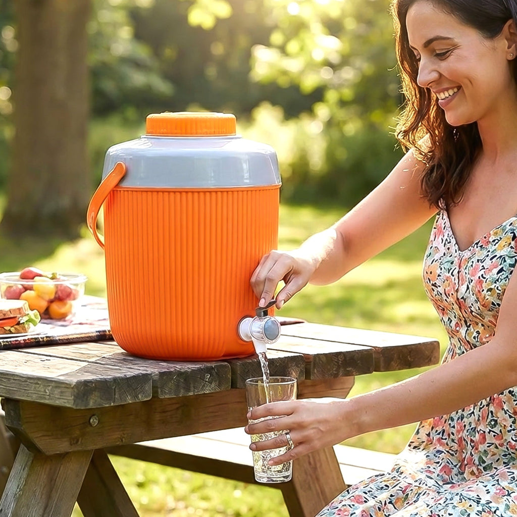 Close-up of the easy-flow tap on the ChillPour plastic water jug.