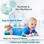 Mint-colored toddler wool knee protector for crawling safety