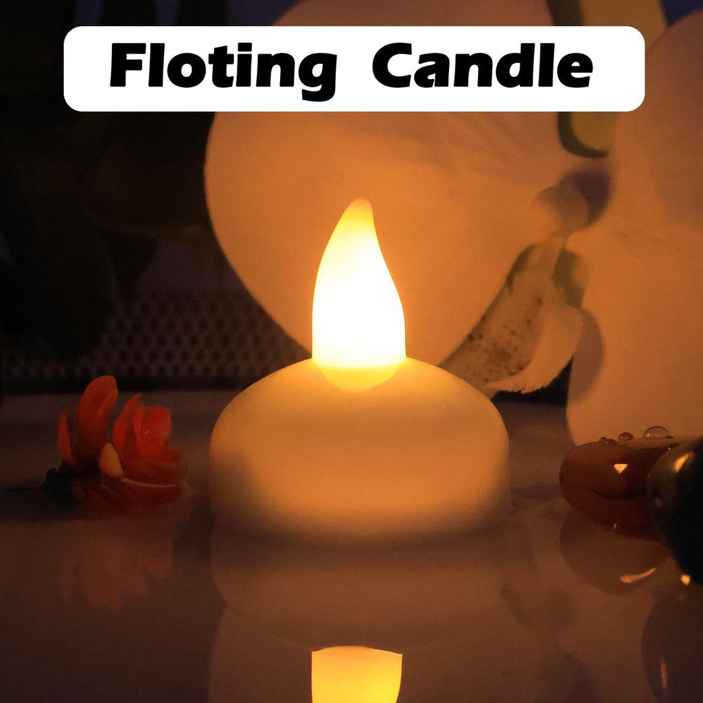 Battery operated lotus-shaped LED floating candles showcasing flickering flame effect