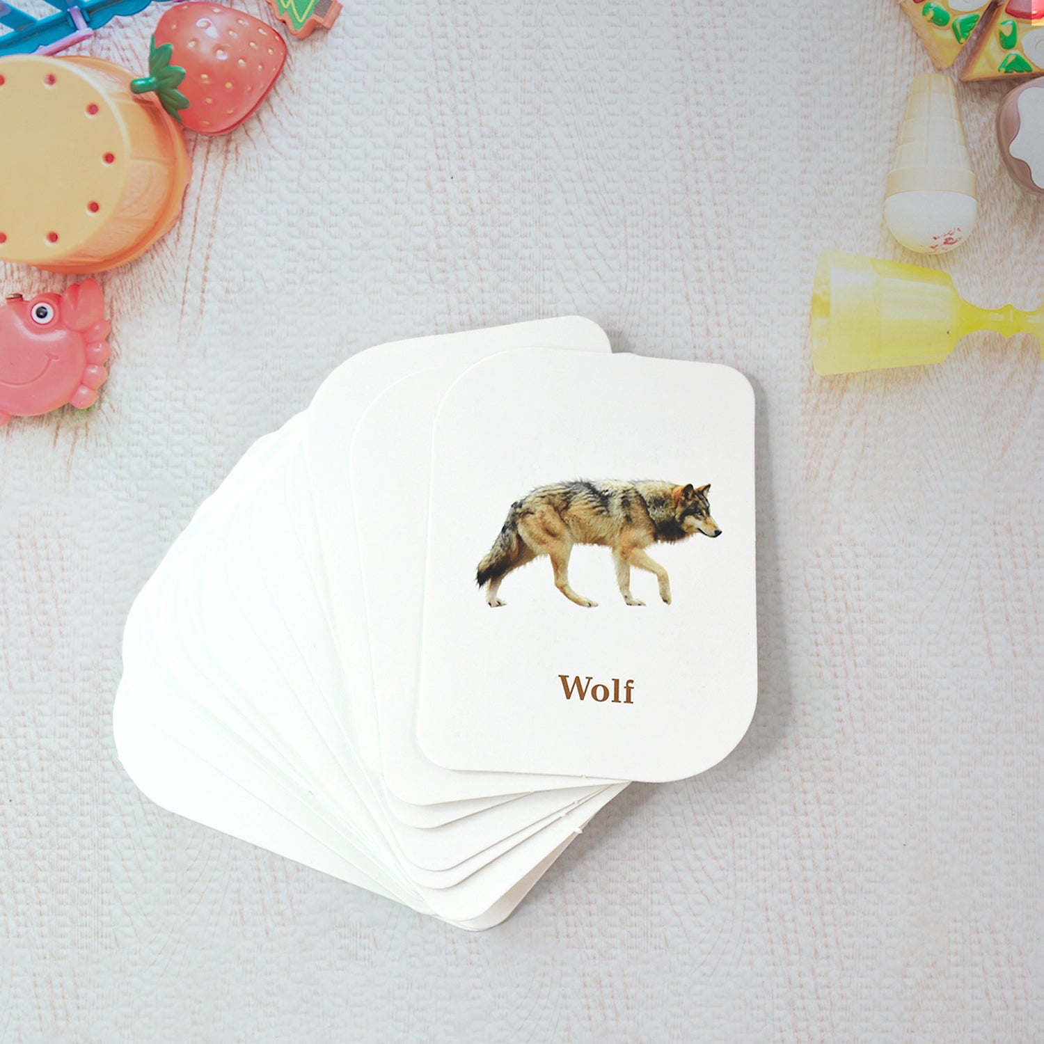 Close-up of realistic elephant animal flash card from educational set