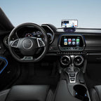 Top-down view of the anti-slip car dashboard mat with integrated phone holder slot.