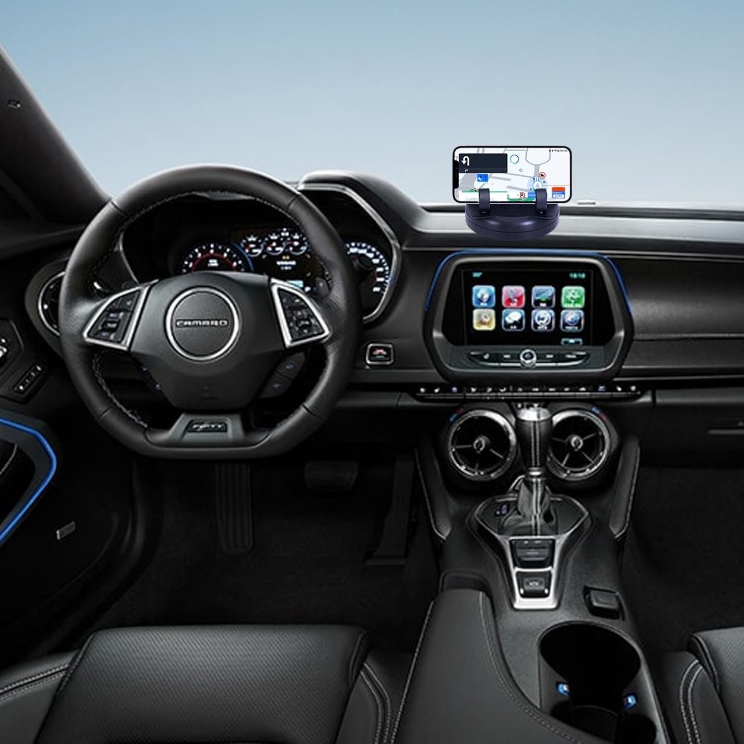 Top-down view of the anti-slip car dashboard mat with integrated phone holder slot.