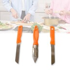 The Quickslice peeler efficiently removing skin from a fresh fruit for easy preparation.