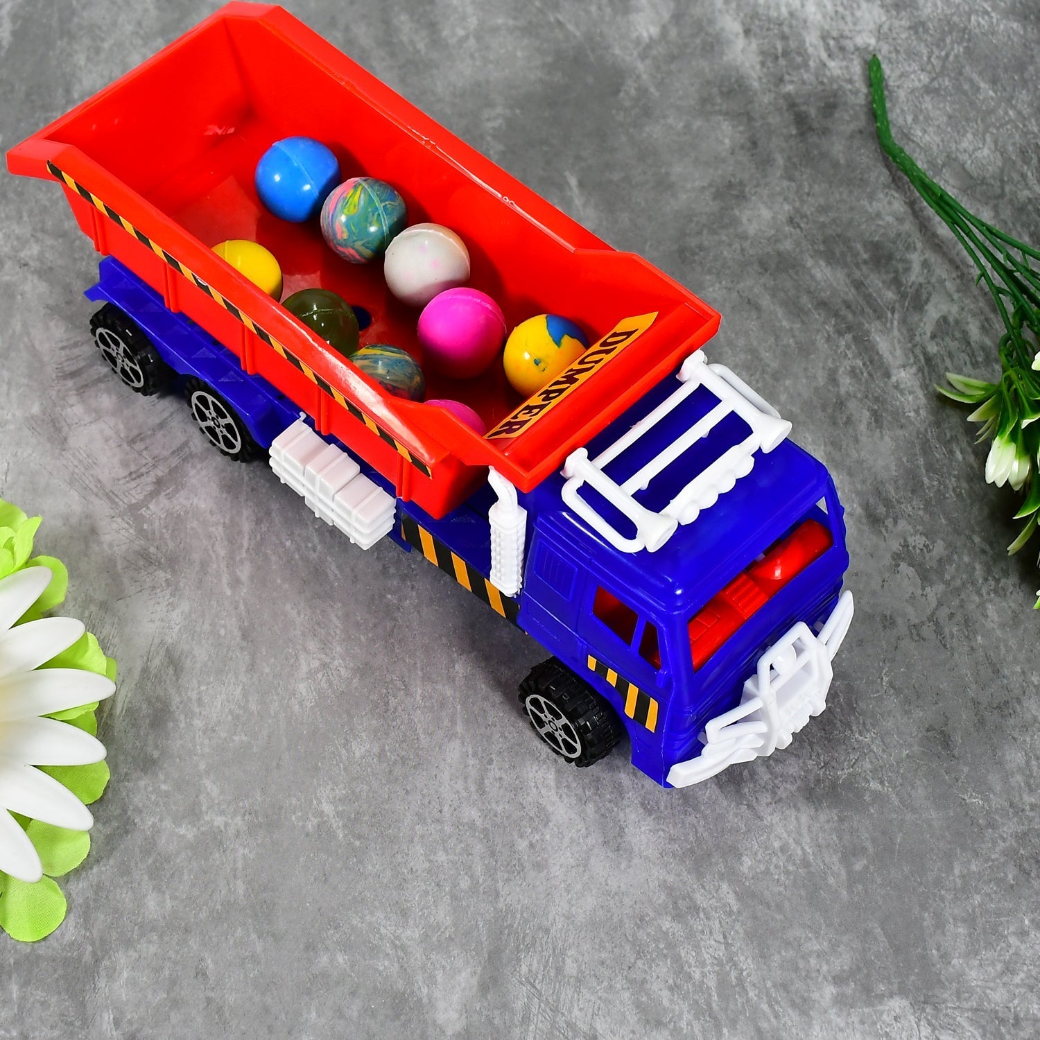 Vibrant yellow Friction Power Truck Toy with movable dumpster for kids.