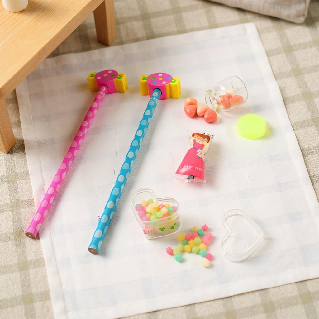 Pencil set for kids with vibrant candy design and cute storage jars
