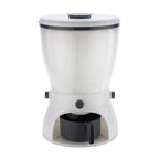 Detailed view of the easy-to-use push-button dispensing mechanism on the rice dispenser.