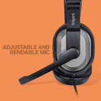 Overhead wired headset with padded cups for extended wear